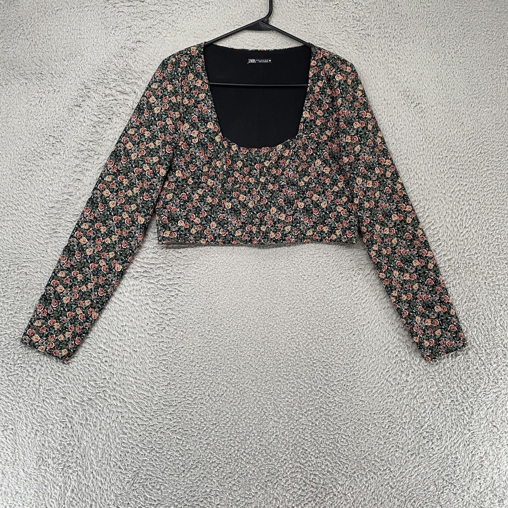 Zara Floral Crop Top Womens XL‎ Square Neck Babydoll Corset Cottagecore Romantic